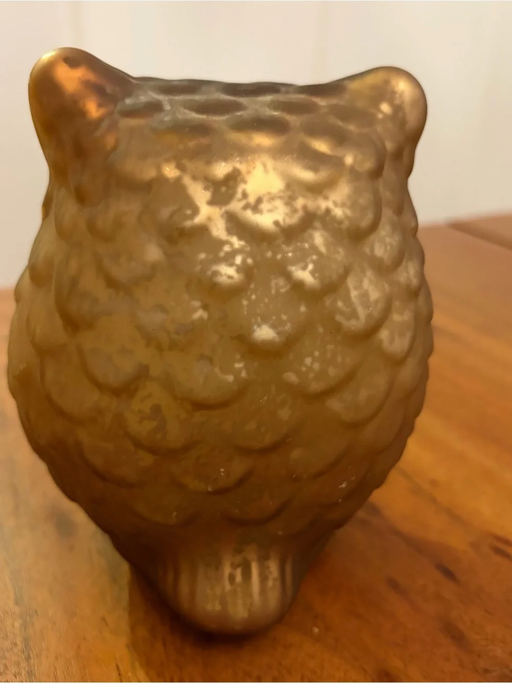 Vintage 1970s Iridescent Gold Glass Owl Figurine 5” Retro MCM Boho Chic Woodland